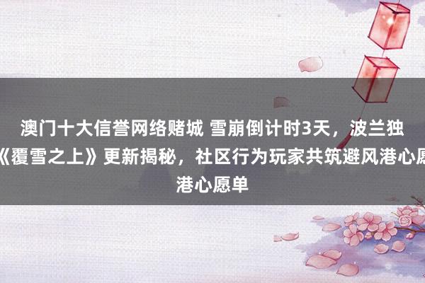 澳门十大信誉网络赌城 雪崩倒计时3天，波兰独游《覆雪之上》更新揭秘，社区行为玩家共筑避风港心愿单