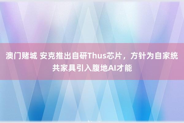 澳门赌城 安克推出自研Thus芯片，方针为自家统共家具引入腹地AI才能