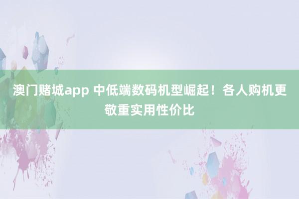 澳门赌城app 中低端数码机型崛起！各人购机更敬重实用性价比